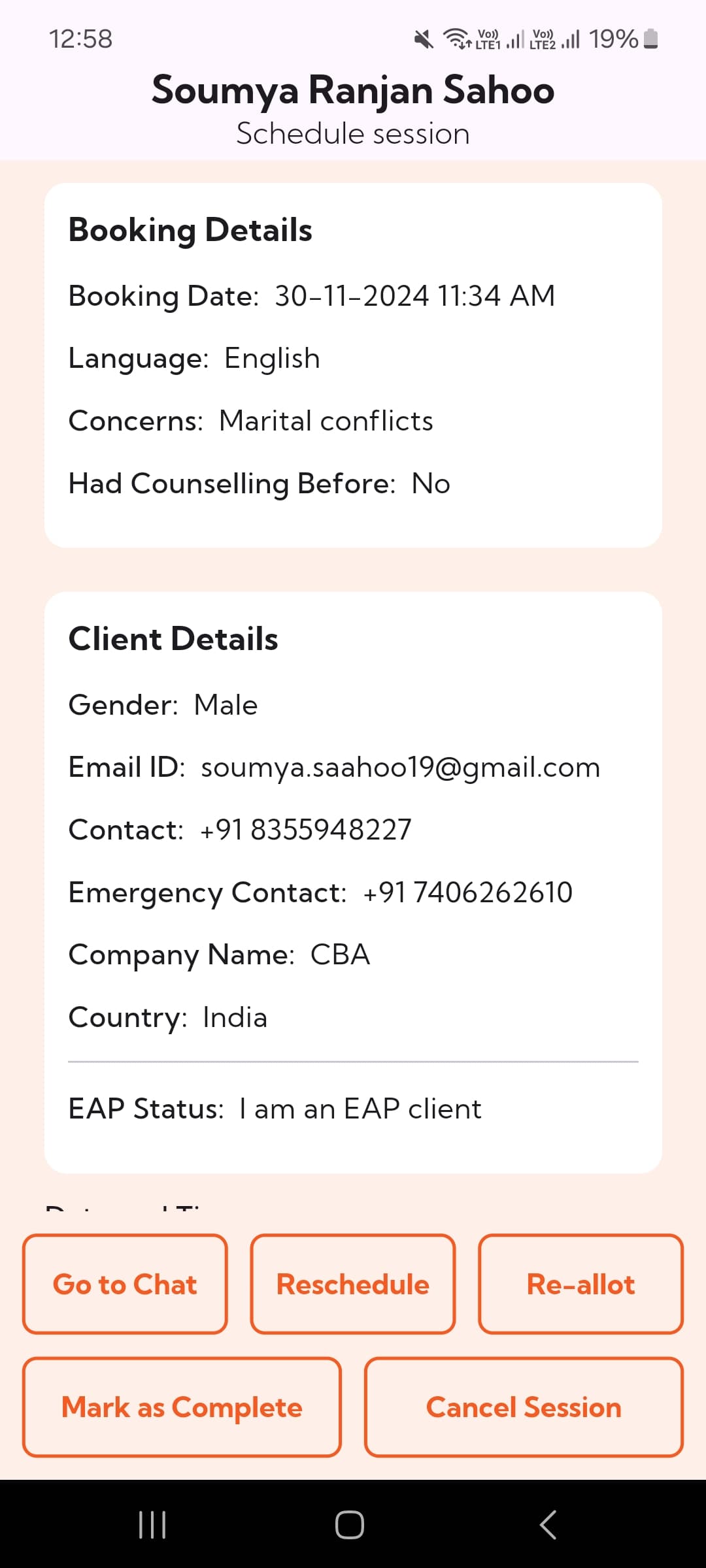 Client Details Before Meeting